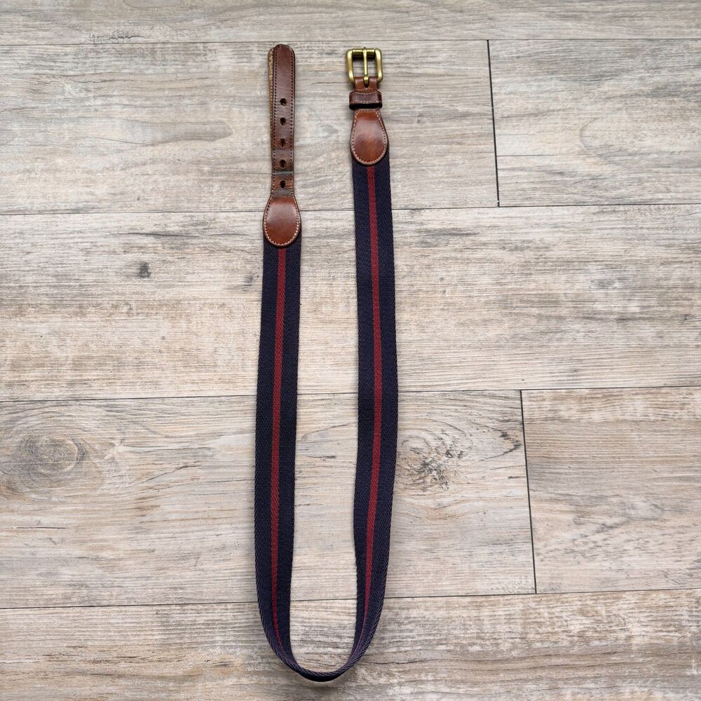 Vintage Dooney & Bourke Stretch Belt Size 36 Navy Red Stripe Leather Trim USA